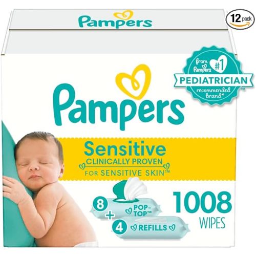 Pampers Sensitive Water Based Hypoallergenic and Unscented Baby Wipes Combo, 1008 count (Packaging May Vary)