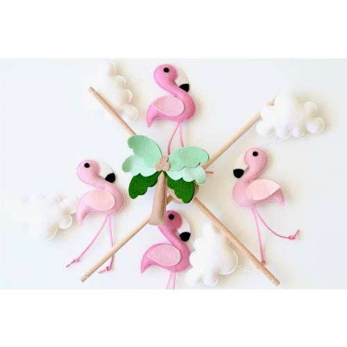 Flamingo baby mobile Flamingo nursery decor Tropical mobile Pink felt flamingo mobile Girl baby mobile Bird mobile