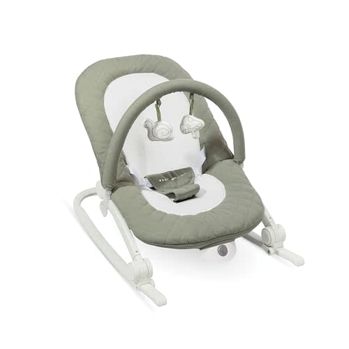 Baby Delight Aura Deluxe Portable Rocker & Seat, Quilted Organic Sage | For Infants, 100% GOTS Certified Organic Cotton, 2 Position Recline, Soothing Vibration & Sounds, Removable Toy Bar