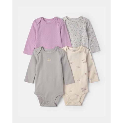 Baby Girl 4-Pack Swan Floral Long-Sleeve Bodysuits - Grey/Purple/Ivory | Carter's