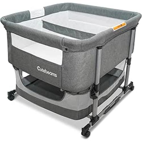Twin Bassinet for 2 Babies, 3 in 1 Bedside Co Sleeper Double Bassinet for Twins, Rocking Bassinet for Baby with Wheels and Storage Basket, Includes Mattress (Grey)