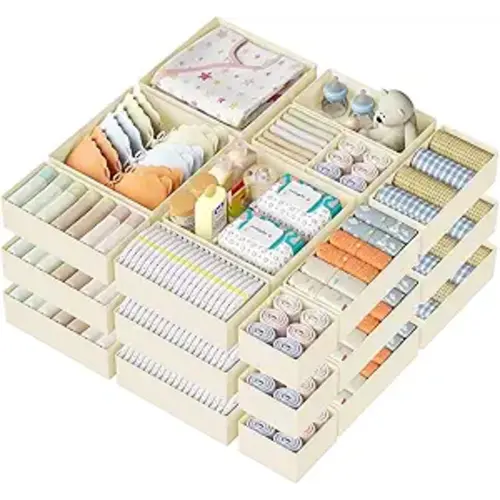 DIMJ Drawer Organizer Clothes Storage - 18 Pack Baby Dresser Organizer for Nursery, Foldable Closet Drawer Organizer Bins for Bedroom Organization, Fabric Storage Dividers for Socks, Underwears, Bras