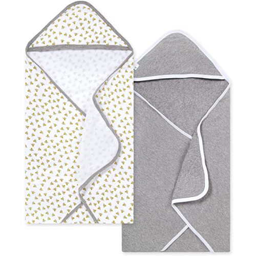 Burt's Bees Baby - Hooded Towels, Absorbent Knit Terry, Super Soft Single Ply, 100% Organic Cotton (Honey Bee/Grey, 2-Pack)