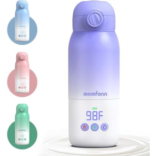 Portable Bottle Warmer for Travel, Dual Heating Modes for Breastmilk & Water Formula, Milk Warmer On The Go with Fast Heating & Long Battery Life, 5-Temp Control,12 Ounces Large Capacity