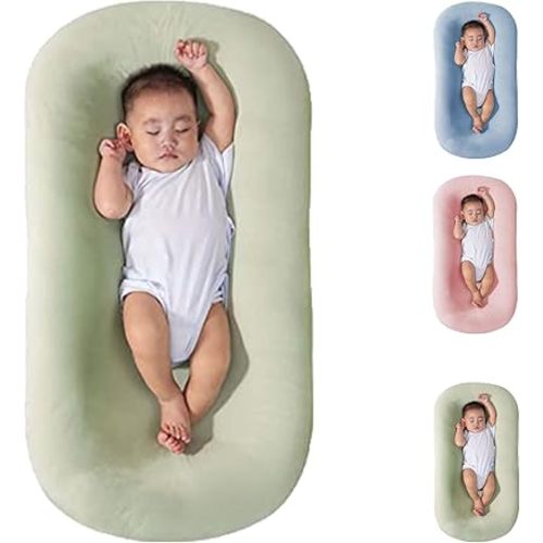 Baby Lounger, Baby Lounger for Newborn 0-24 Months, Bionic Design Baby Nest Sleeper, Soft Organic Cotton Breathable Lounger Pillow for Infants (Green, 0-12 Months)