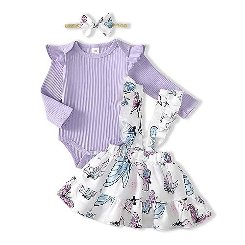 Kucnuzki Newborn Baby Girl Clothes Toddler Long Sleeve Ruffle Romper Top Infant Skirt Set Little Girl Overall Dress