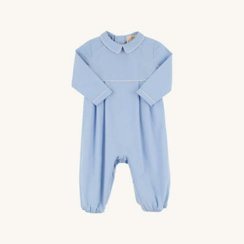 Long Sleeve Bradford Romper - Beale Street Blue with Worth Avenue Whit