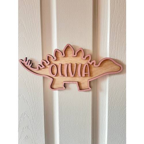 Pink dinosaur nursery door sign personalised girl dinosaur sign with name for dinosaur bedroom wall hanging dino decor gift for baby girl