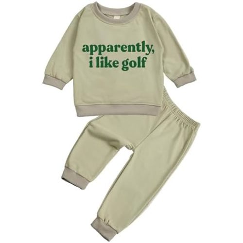 Toddler Baby Letter I Like Golf Long Sleeve Sweatshirt Top Jogger Pants Set Cute Fall Winter Clothes Set