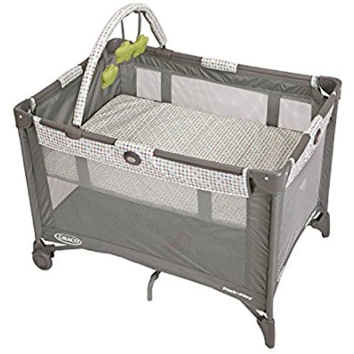 Graco Pack and Play On the Go Playard | Includes Full-Size Infant Bassinet, Push Button Compact Fold, Pasadena - W/ Bassinet Insert