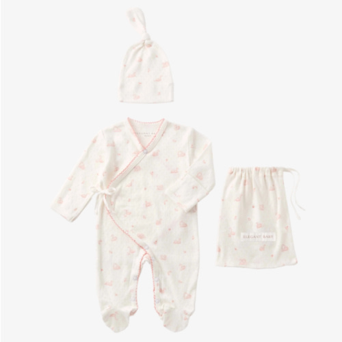 Pink Swan Print Organic Cotton Pointelle Layette 2 Pc Gift Set