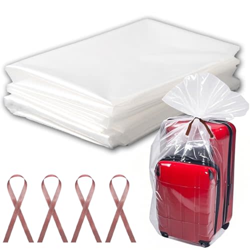 6 Pcs Large Clear Plastic Bags, 40" x 60" Dustproof Large Storage Bags, Moistureproof Giant Extra Luggage Storage Bags for Luggage, Suitcase,Furniture(Include 6 Ribbons)