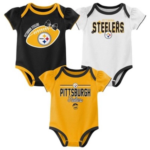 NFL Pittsburgh Steelers Girls' White 3pk Bodysuit - 6-9M