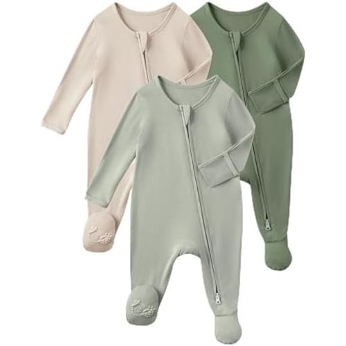 Yofooss Rayon Made From Bamboo Baby Pajamas 3pcs Newbron Sleepers For Boy Girl Clothes, 0-3-6-9 Months Footed Pjs
