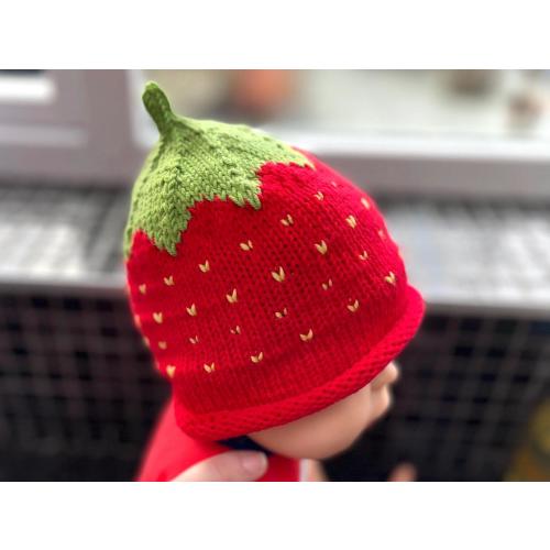 Strawberry Merino Beanie Hat, hand knitted in pure luxury merino wool, or Pure Cotton….perfect new baby gift, Newborn to Adult sizes