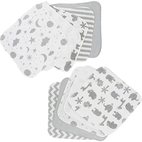 Spasilk Washcloth Wipes Set for Newborn Boys and Girls, Soft Terry Washcloth Set, Pack of 10, Gray Celestial