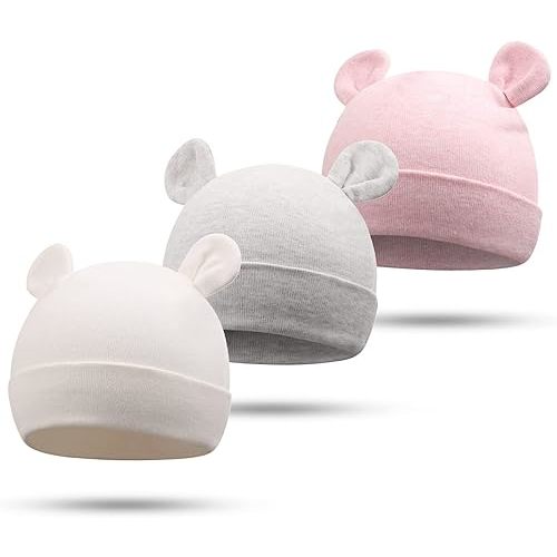 Bamery Newborn Baby Girls Hospital Hat Thick Cute Bear Ear Cotton Baby Boy Beanie for 0-6Months