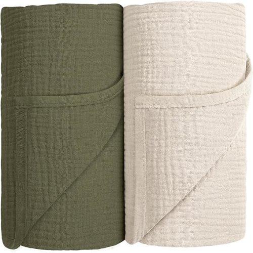 Muslin Swaddle Blanket Baby,100% Cotton Baby Receiving Blanket Soft Thin Baby Swaddle Blanket for Unisex Newborn 40x40in 2Pack (Dark Green)