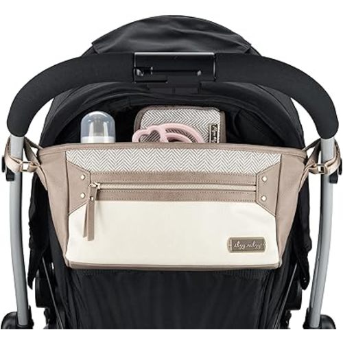 Itzy Ritzy Adjustable Stroller Caddy/Organizer - Stroller Organizer Bag Featuring Front Zippered Pocket, 2 Built-In Interior Pockets & Adjustable Straps to Fit Nearly Any Stroller (Vanilla Latte)