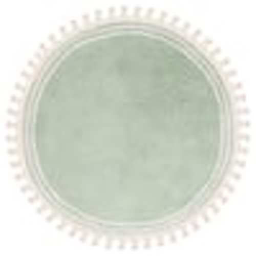 SAFAVIEH Easy Care Teal/Ivory 4 ft. x 4 ft. Machine Washable Solid Striped Border Round Area Rug ECR201J-4R