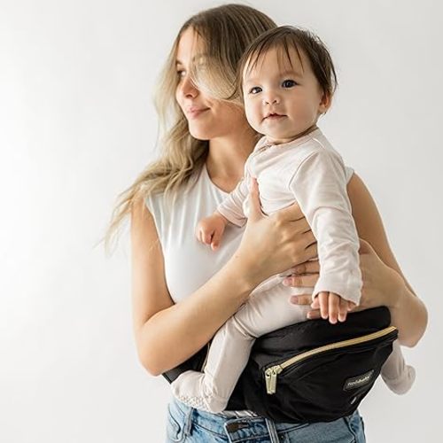 Tushbaby Original Hip Seat Baby Carrier for Babies & Toddlers up to 45 lbs, Safety Certified, Lightweight No-Foam Design with Storage, Black