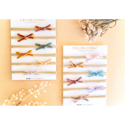 Velvet Baby Bows Set for Newborn Baby Girl in Trendy Modern Colors