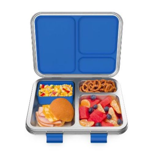 Bentgo Kids' Stainless Steel Leakproof 3 Compartments Bento-Style Lunch Box - Blue