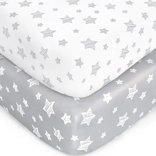 Crib Sheets for Boys or Girls 2 Pack, Fitted Crib Sheet for Standard Size Crib and Toddler Mattresses, Soft and Breathable Material, Grey & White