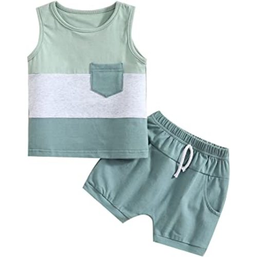 CIYCUIT 2Pcs Baby Boy Summer Clothes Infant Toddler Beach Outfits Sleeveless Tank Tops Shorts Set