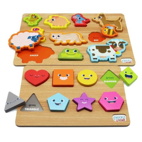 Chuckle & Roar Shapes & Animals Learning Kids Puzzles 2pk