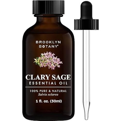 Brooklyn Botany Clary Sage Essential Oil - 100% Pure and Natural - Premium Grade Oil with Dropper - for Aromatherapy and Diffuser - 1 Fl Oz