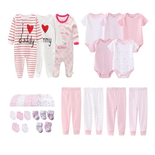 MAMIMAKA Newborn Layette Gift Set 27-Piece Baby Girl Clothes Bodysuits, Pants Essentials and Accessories 0-12Months