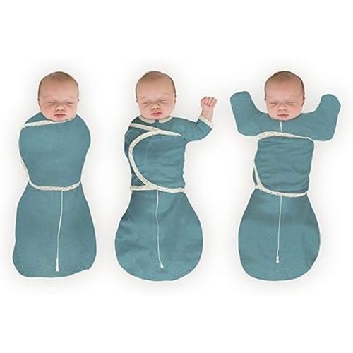 SwaddleDesigns Omni Swaddle Sack Arms Up Half-Length Sleeves & Mitten Cuffs, Easy Swaddle Transition, Teal, 0-3 Month