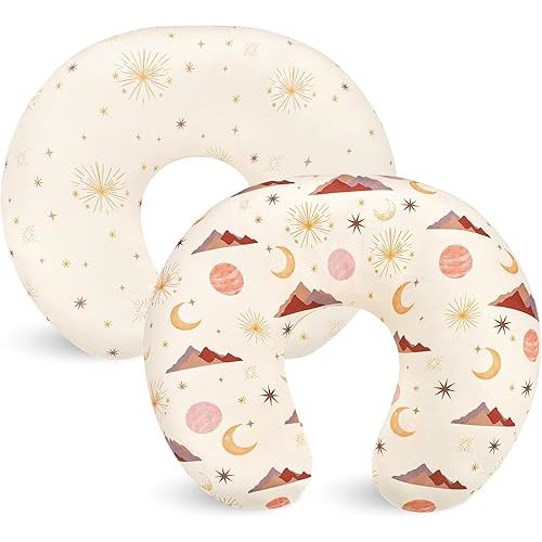 Nursing Pillow Cover 2 Pack, Stretchy Nursing Covers for Breastfeeding Pillows, Soft Nursing Pillowcase for Baby Girls Boys, Removable Slipcover for Infant Newborn, Moon(Only Cover)