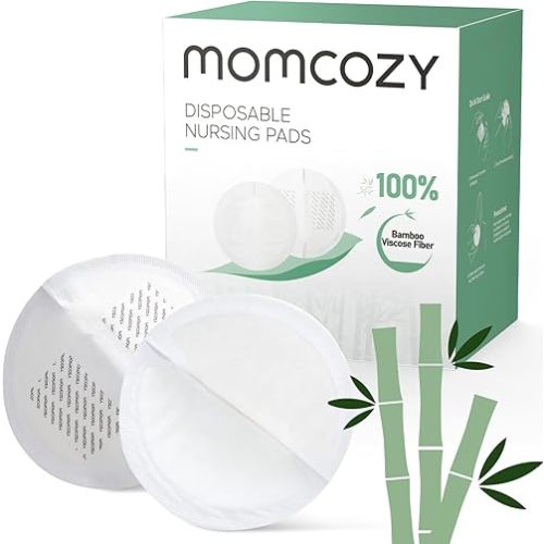Momcozy Bamboo Fiber Disposable Nursing Pads, 100% Natural Materials and 100% Biodegradable, Skin Contacts Only Most Natural Materials, for Sensitive Skin, Individually Packaged(120 Count)
