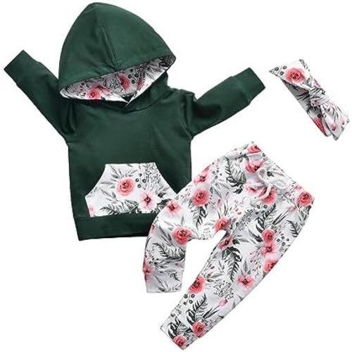 Eghunooy Baby Girl Clothes Long Sleeve Floral Hoodie Sweatshirt Pants with Pocket Headband Outfit Sets