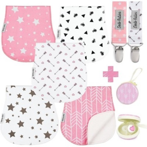 Dodo Babies 5-Pack Baby Burp Cloths - Soft, Absorbent Organic Muslin Burp Cloths - Includes Pacifier Case and 2 Pacifier Clips