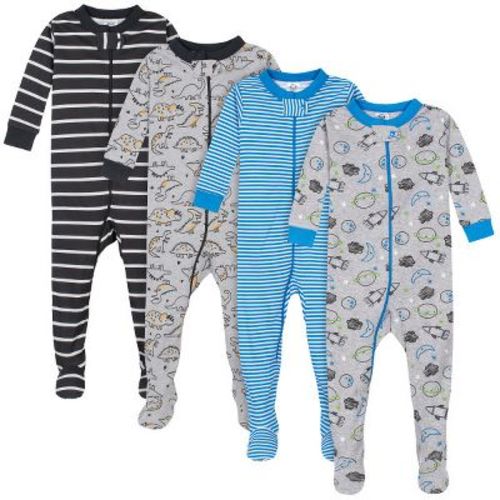 Gerber Baby Boys' 4-Pack Snug Fit Footed Cotton Pajamas, Bears & Trucks, 0-3 Months