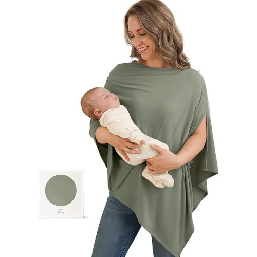 Konssy Nursing Cover for Breastfeeding, 360° Full Privacy Breathable Breastfeeding Cover, Multi-use Carseat Canopy(Army Green)