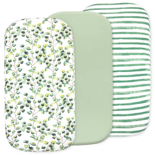 Baby Bassinet Sheet Set for Boy and Girl, 3 Pack Organic Cotton Universal Fitted Bedding Cover for Oval, Hourglass & Rectangle Bassinet Mattress, Fitted Sheets Size 32 x 16 x 4 Inches