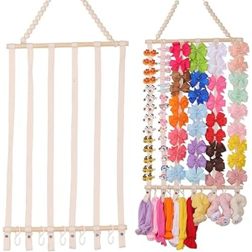 Bow Organizer for Girls Hair Bows Baby Headband Holder Organizer Bow Holder for Girls Hair Bows Hair Bow Storage Headband Organizer for Girls Hair Bows Display Hair Bow Hanging for Nursery (Beige)