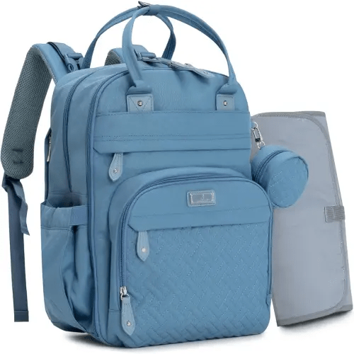 BabbleRoo Diaper Bag Backpack - Baby Essentials Travel Tote - Multi function Waterproof Diaper Bag, Travel Essentials Baby Bag with Changing Pad, Stroller Straps & Pacifier Case - Unisex, Light Blue