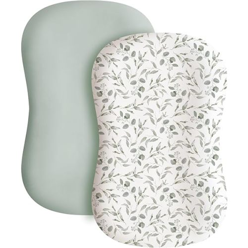 Konssy 2 Pack Baby Lounger Cover, Stretchy and Soft Newborn Lounger Cover, Infant Lounger Slipcover for Boys Girls, Covers Only (Green Leaves,Green)
