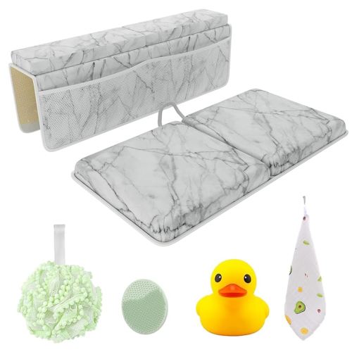 Sleepah Bath Kneeler and Elbow Kneeling Rest Pad Set for Baby Bathing – Waterproof Soft Memory Foam Mat Organizer Babies & Toddler Bathing Time Toys Sponge (Marble)