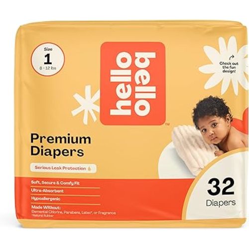 Hello Bello Diapers, Size 1 (8-12 lbs) Wild Cats, 32 Count of Premium Disposable Baby Diapers, Hypoallergenic with Soft, Cloth-Like Feel