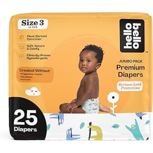 Hello Bello Premium Baby Diapers Size 3 I 25 Count of Disposable, Extra-Absorbent, Hypoallergenic Baby Diapers with Snug and Comfort Fit I Sleepy Sloth