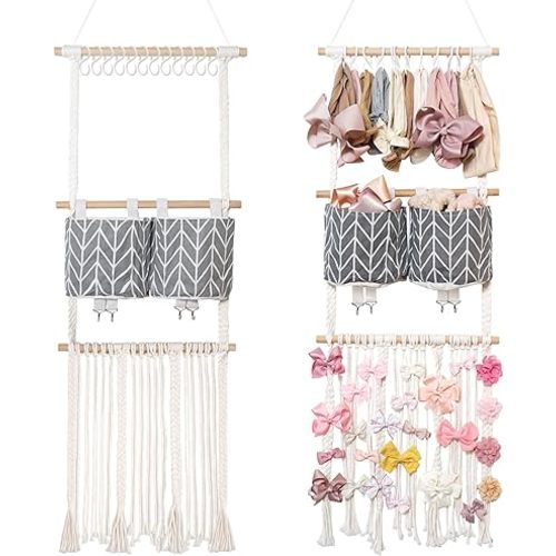 kangaroo Headband Holder Hair Bows Organizer for Baby Girls Large Capacity Bow Holder Hair Accessories Wall Hanging Organizer for Toddler Baby Girl Nursery Room Decor (Gray)