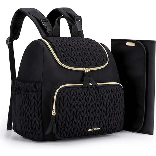 mommore Diaper Bag Small Diaper Backpack Stylish Baby Backpacks Travel Mini Maternity Bags with Insulated Pockets, Changing Pad, Stroller Straps