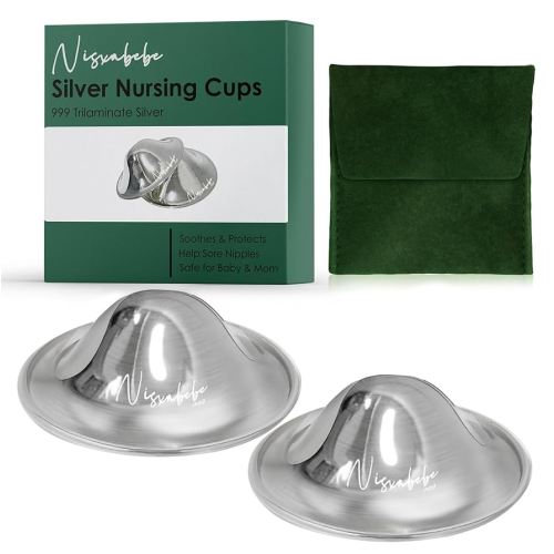 The Original Silver Nursing Cups - Nipple Shields for Nursing Newborn, Newborn Breastfeeding Must Haves for Soothe and Protect Your Nursing Nipples - Trilaminate 999 Silver(Maxi)