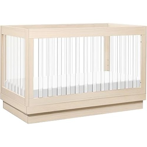 Babyletto Harlow Acrylic 3-in-1 Convertible Crib with Toddler Bed Conversion Kit in Washed Natural with Acrylic Slats, Greenguard Gold Certified